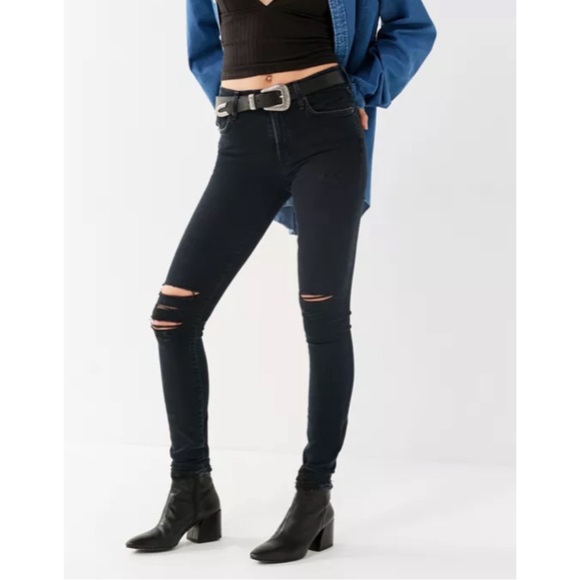 Agolde Denim - AGOLDE Sophie High Rise Distressed Black Skinny Jeans
